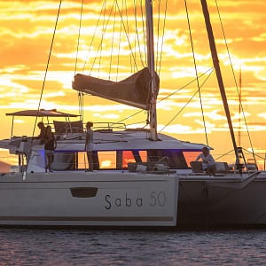 Saba 50 Bareboat Charter at sunset