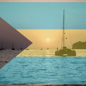 Bahamian Flag with Catamaran