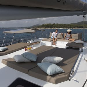 charter guests have plenty of outdoor space aboard a Saba 50 Bareboat Charter