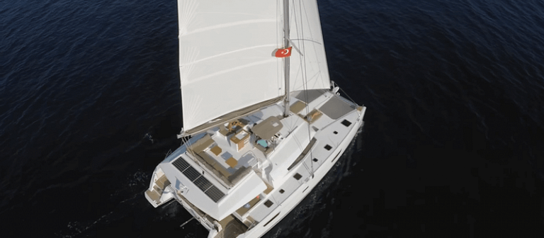 fountaine pajot ipanema 58 with sails up view from above